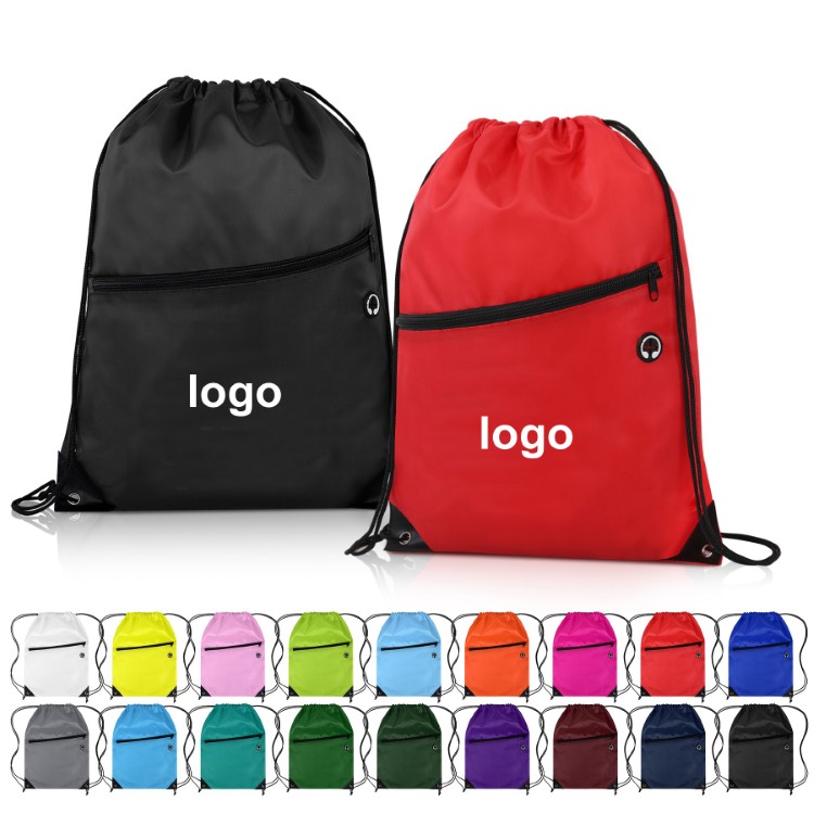 Drawstring Backpack with Front Zipper Pocket