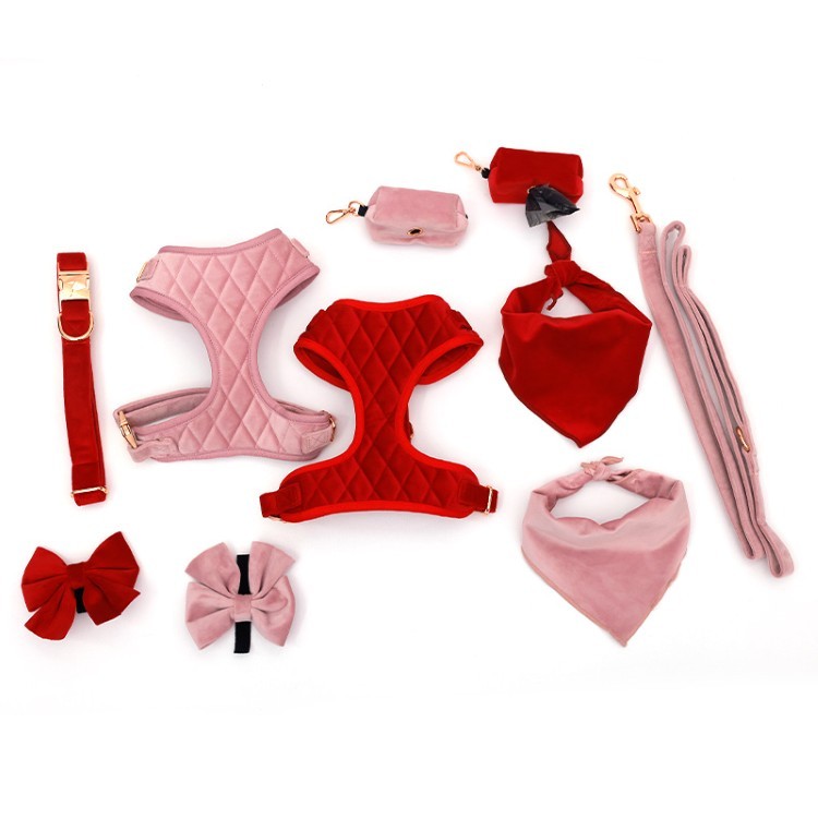 Velvet Fabric Mesh Padded Velvet Dog Harness Set